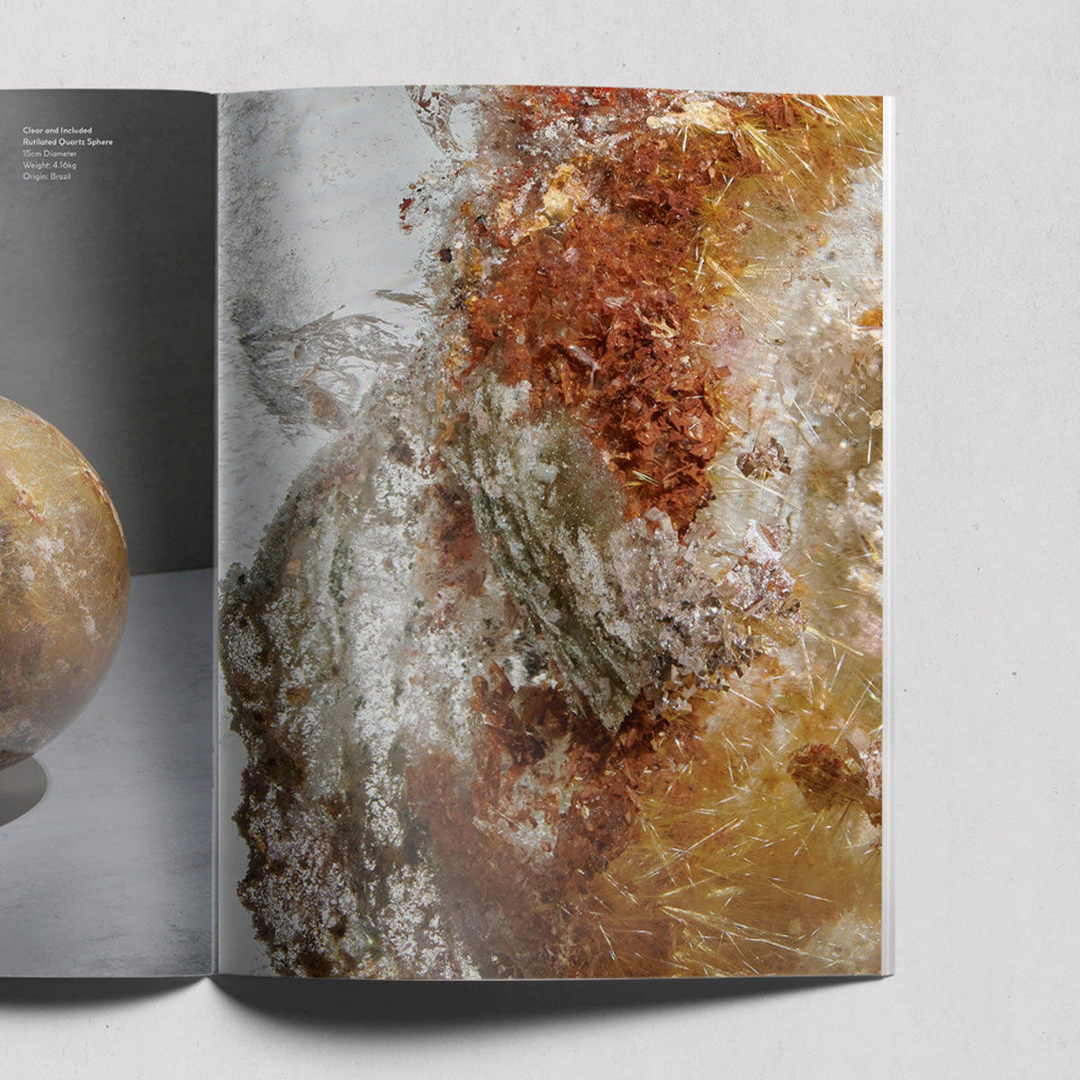 Rutilated Quartz Sphere detail page view-Arquivistas book by Tatiana Dorow, Dorow Collection. Published by Art & Anthropology Press. 