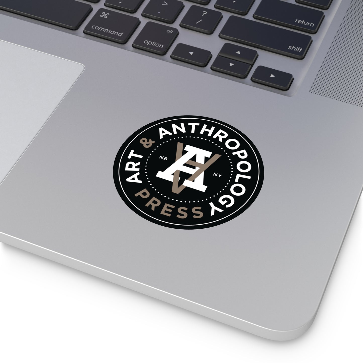3" Art & Anthropology Press vinyl sticker example on a laptop for scale. 
