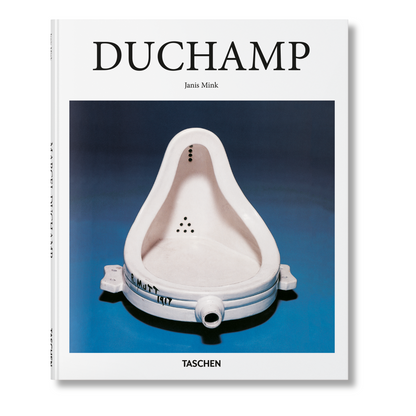 Book cover of 'DUCHAMP' by Janis Mink with a photograph of a white ceramic sculpture on a blue background.
