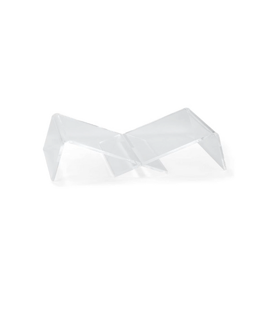 Modern lay flat bookstand clear acrylic on white background